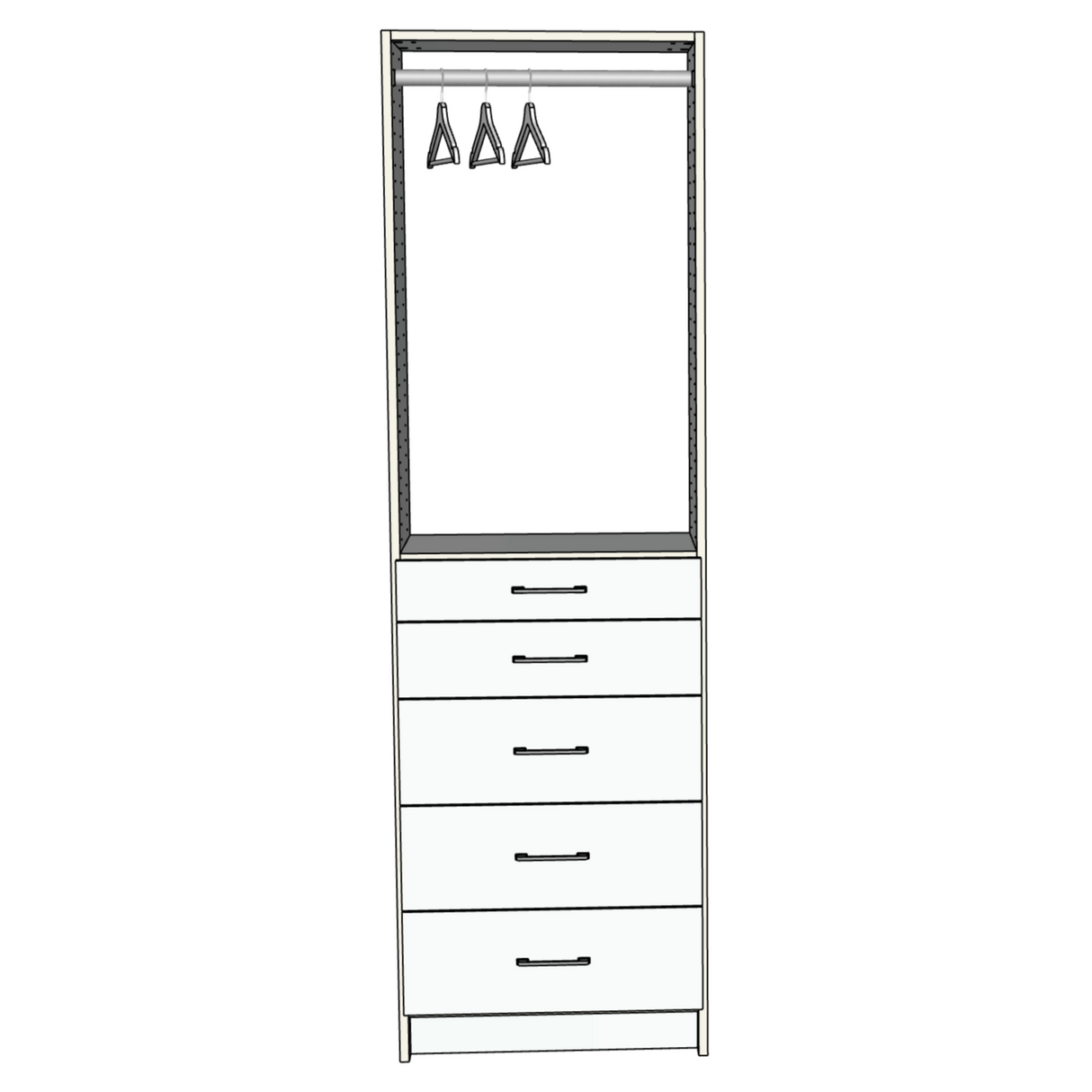Custom Closet 5 Drawers Upper Hanging Rod - Front View