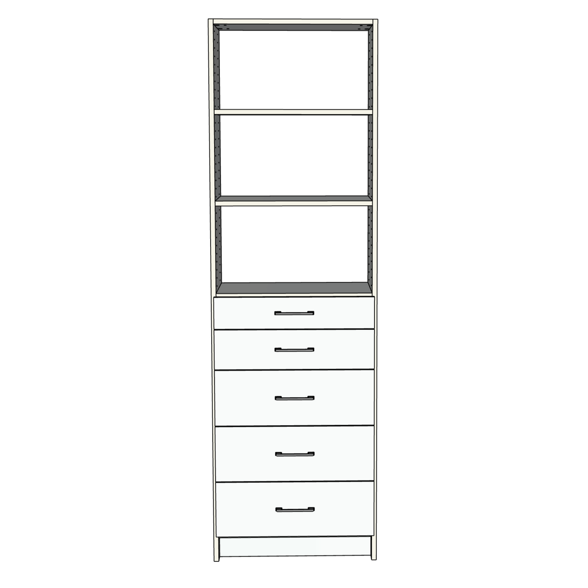 Custom Closet 5 Drawers 2 Shelves - Front View