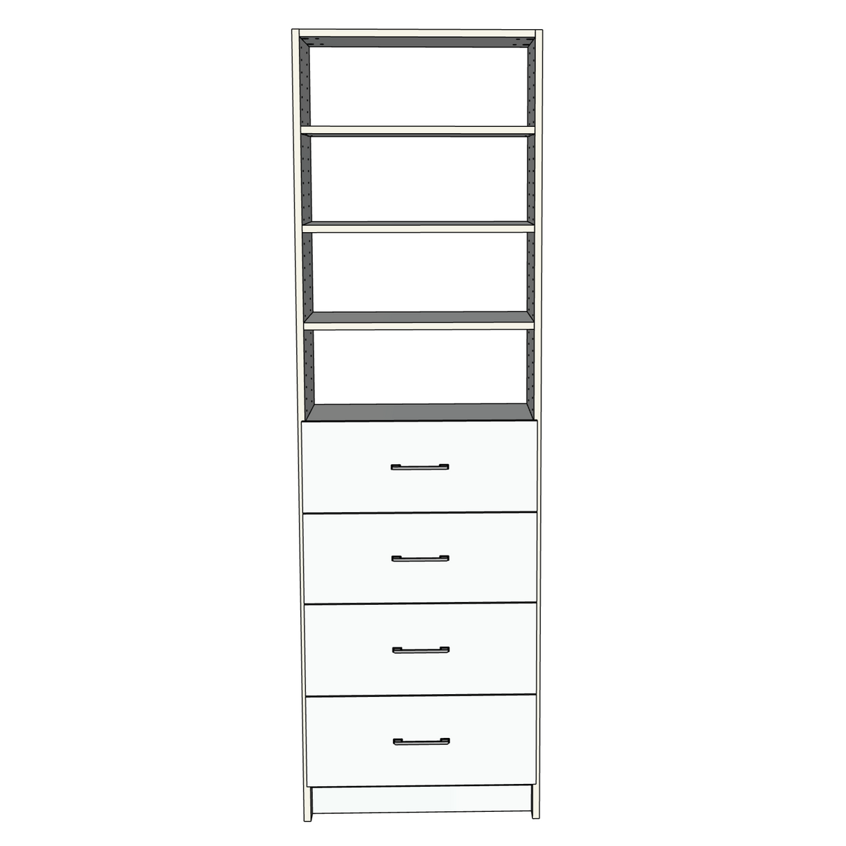 Custom Closet 4 Drawers 3 Shelves - Front View