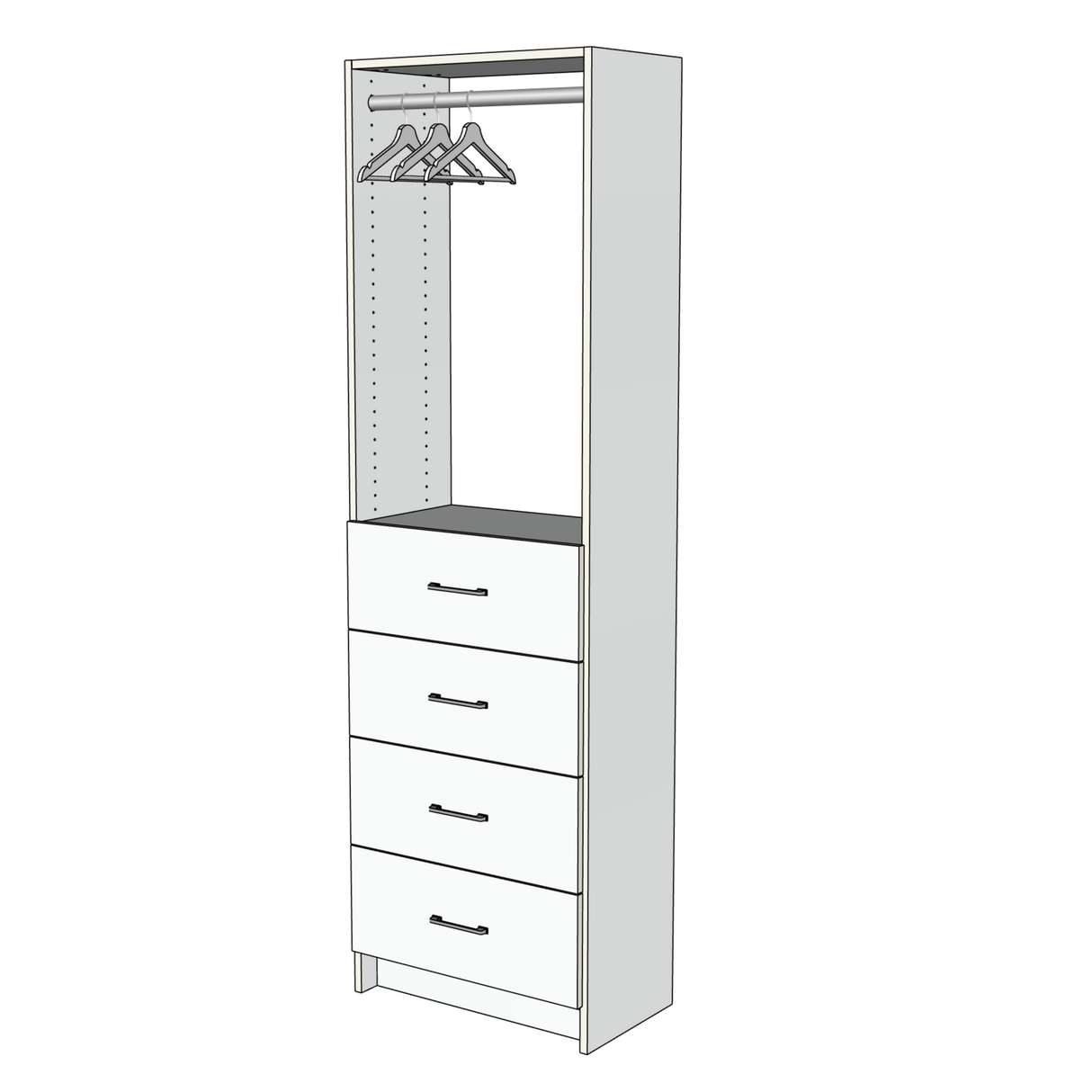 Custom Closet 4 Drawers Upper Hanging Rod - Right View