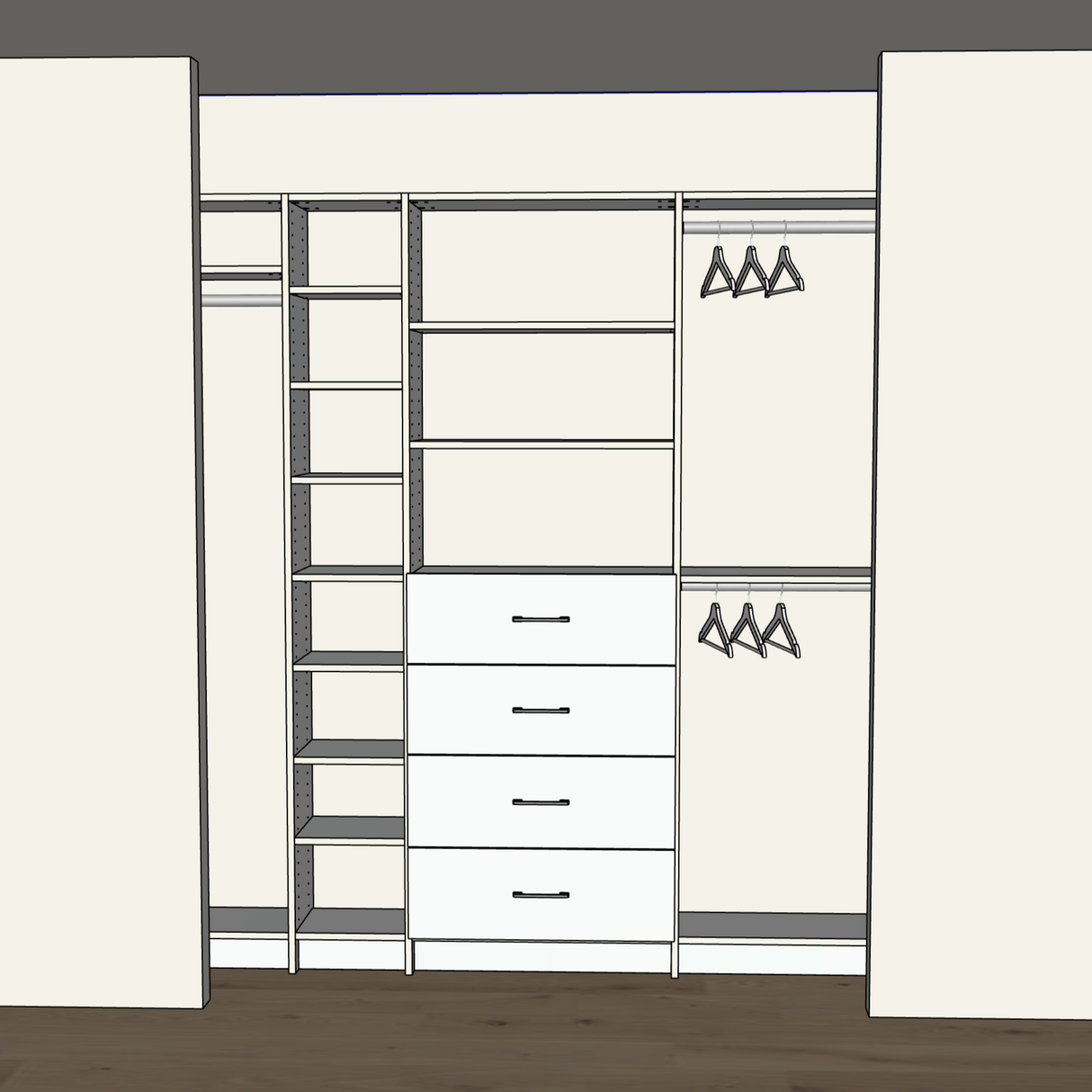 Custom Closet 9' Reach-in Set - Front View with Walls