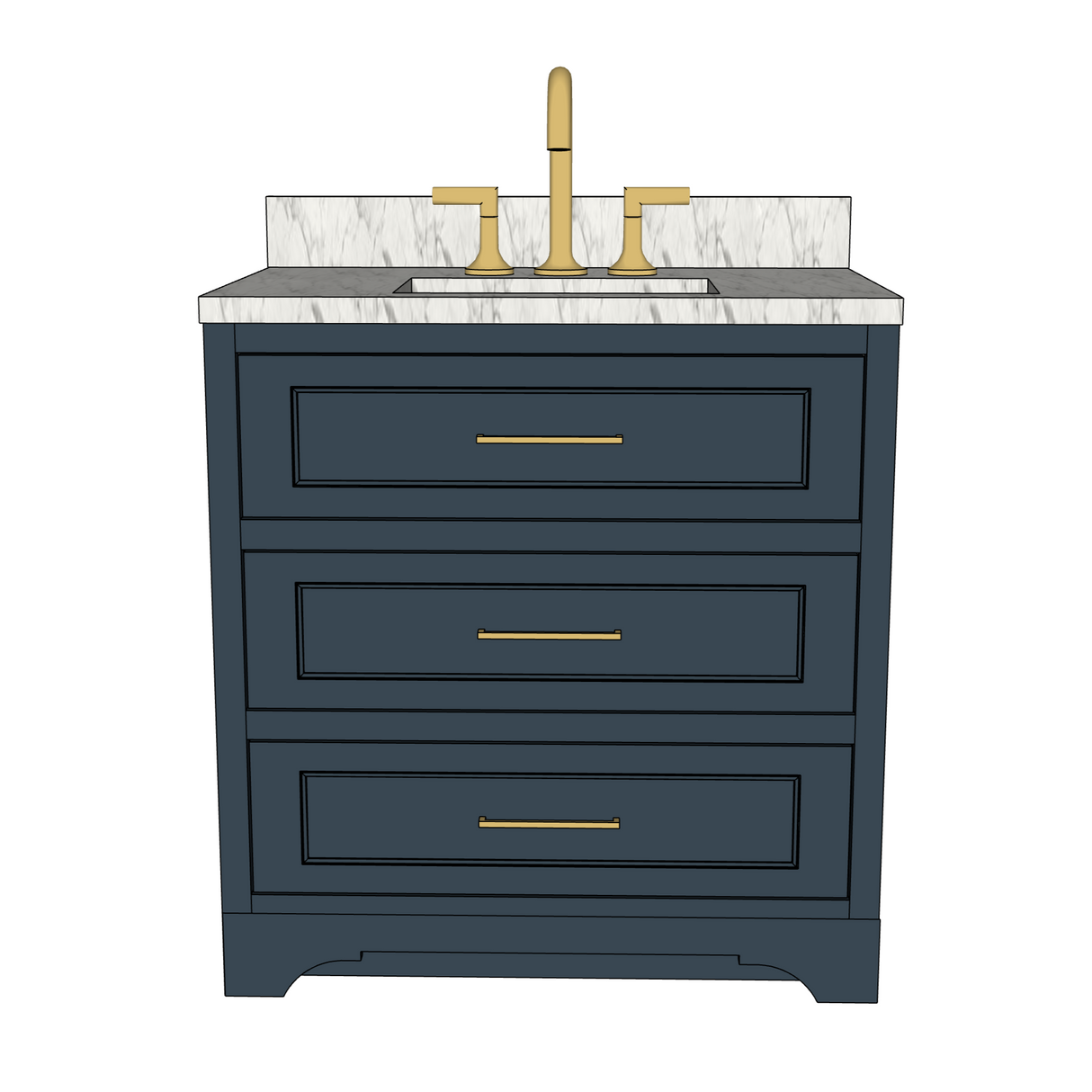 36" Powder Room Vanity 2 Drawers - Front View