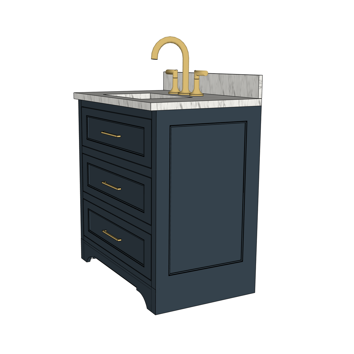 36" Powder Room Vanity 2 Drawers - Right View