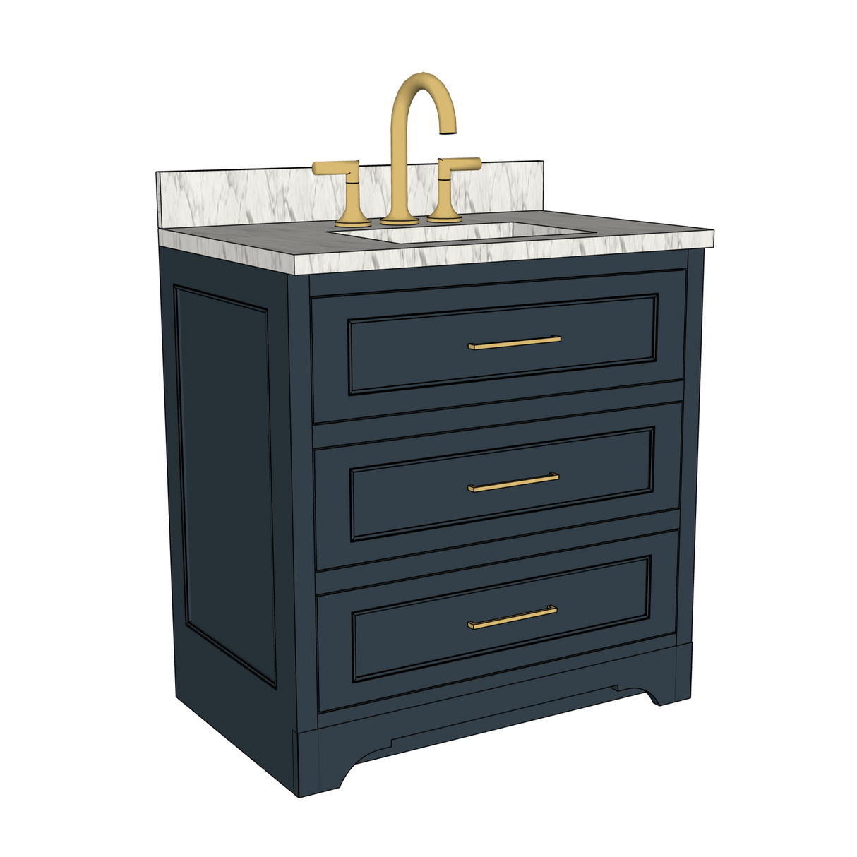 36" Powder Room Vanity 2 Drawers - Left View