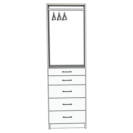 Custom Closet 5 Drawers Upper Hanging Rod - Front View