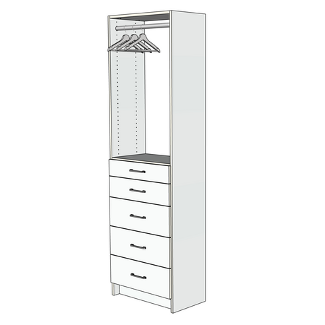 Custom Closet 5 Drawers Upper Hanging Rod - Right View