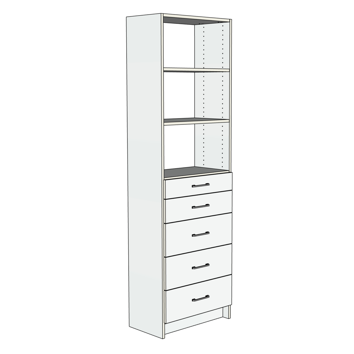 Custom Closet 5 Drawers 2 Shelves - Left View
