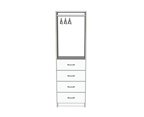 Custom Closet 4 Drawers Upper Hanging Rod - Front View