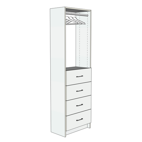 Custom Closet 4 Drawers Upper Hanging Rod - Left View
